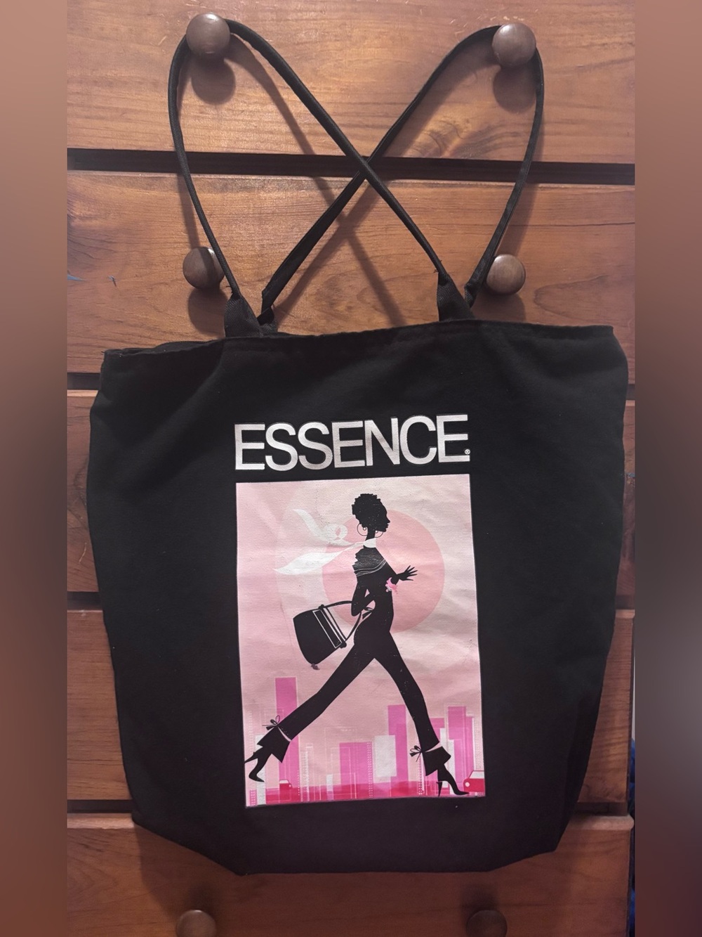 Essence Black Tote Bag with Woman Graphic